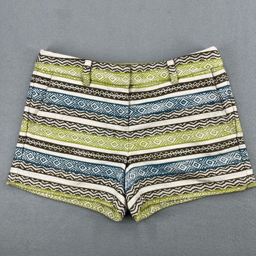 Loft Womens Size 2 Green Blue Geometric Jacquard Tribal Print Shorts Cotton